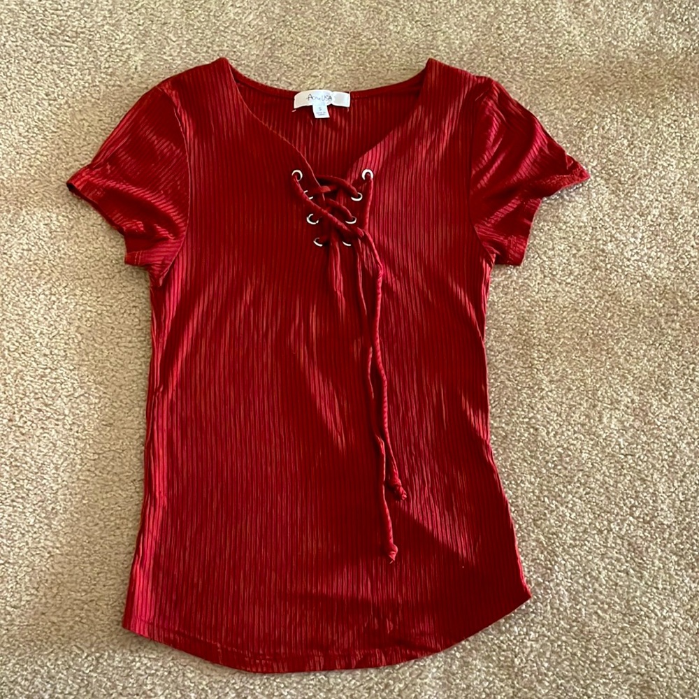 Cranberry Red Top with Tie Detailing